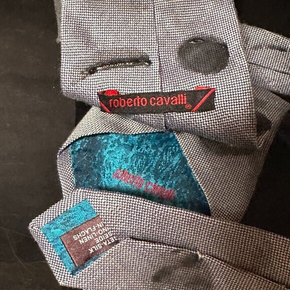 Roberto Cavalli Silk Tie Mens Necktie Gray Black Hand painted Abstract Neckwear - Picture 2 of 8